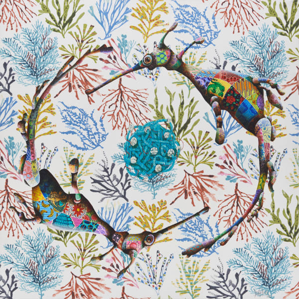 painting of sea dragons and a ghostnet by Louis "Masai" Michel