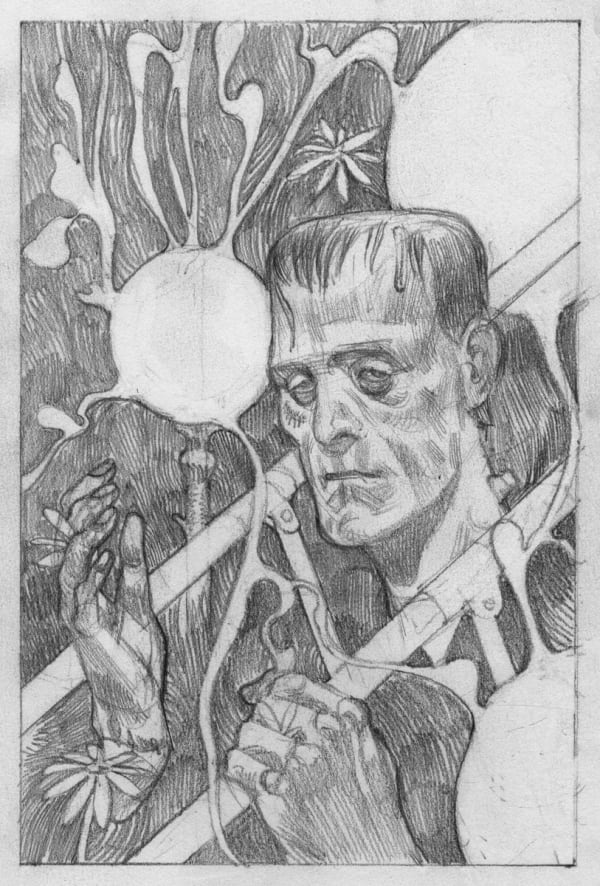 Joao Ruas Frankenstein 01, 2025 pencil on paper 8 1/2 x 5 1/4 in 21.5 x 13.5 cm