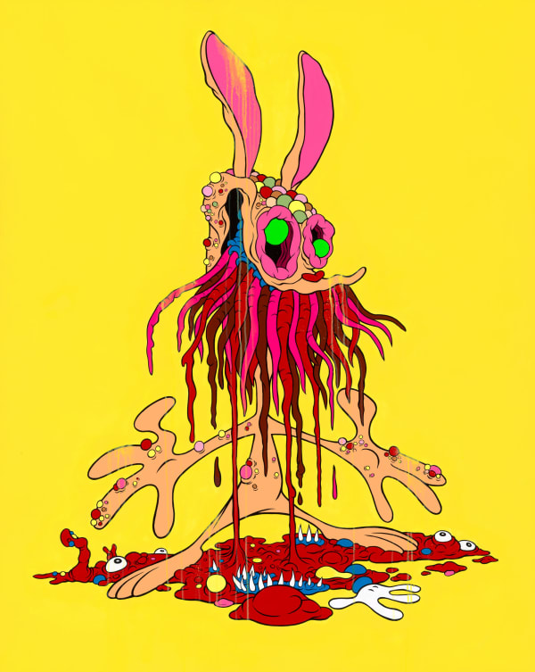 Painting of Ren eating Stimpy by Alex Pardee