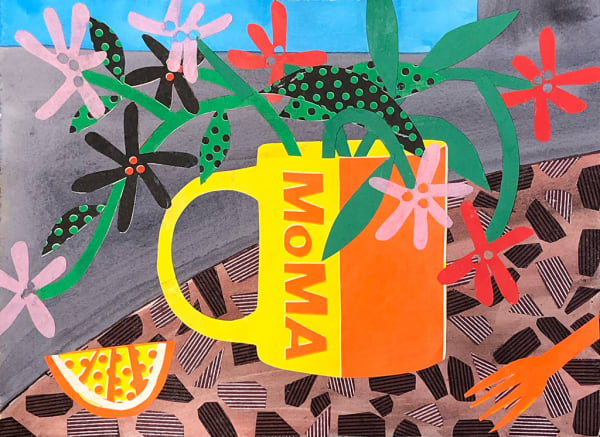 Karen Lederer collage of MoMA mug with flowers