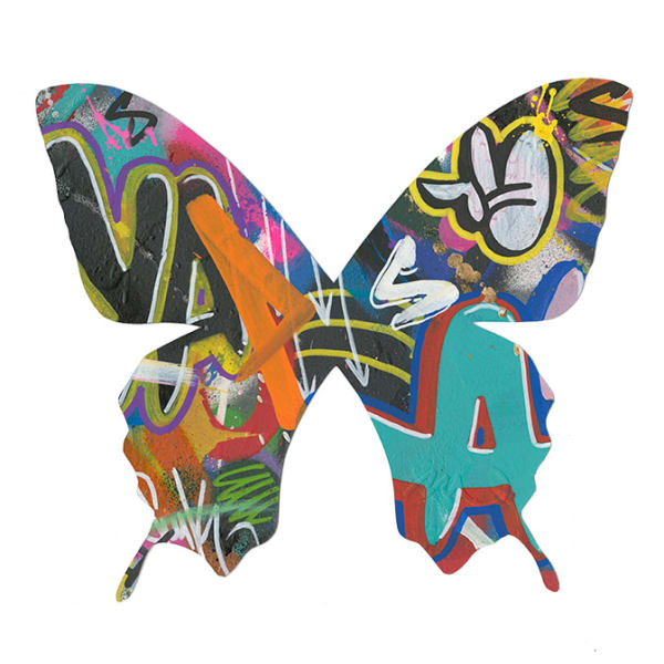 Martin Whatson Butterfly #7, 2022 mixed media on cut paper. Framed 13 x 14 in 33 x 35.6 cm