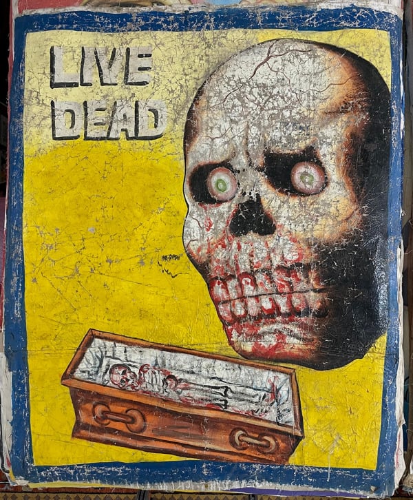 Deadly Prey (Mr. Brew) Live Dead, 2010’s oil and enamel on flour sack 56 x 44 in 142.2 x 111.8 cm