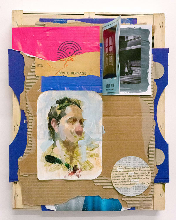 Collage incorporating portraiture and found materials by John Wentz