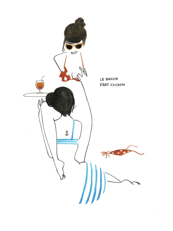 Petites Luxures drawing of two nude figures in bathing suits