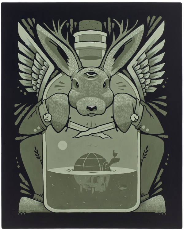 Jeremy Fish "Hare Paranoia" painting on wood