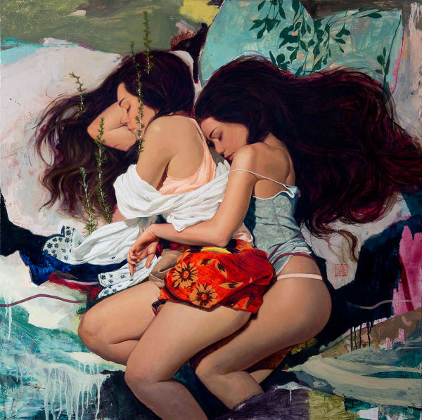 oil painting of two women "Earthlings" by Soey Milk