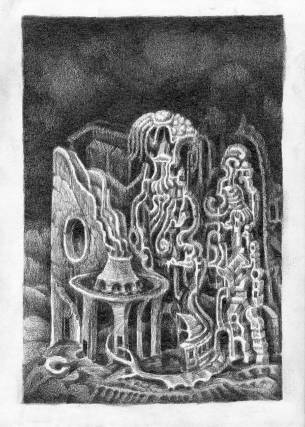 black and white drawing by David Welker