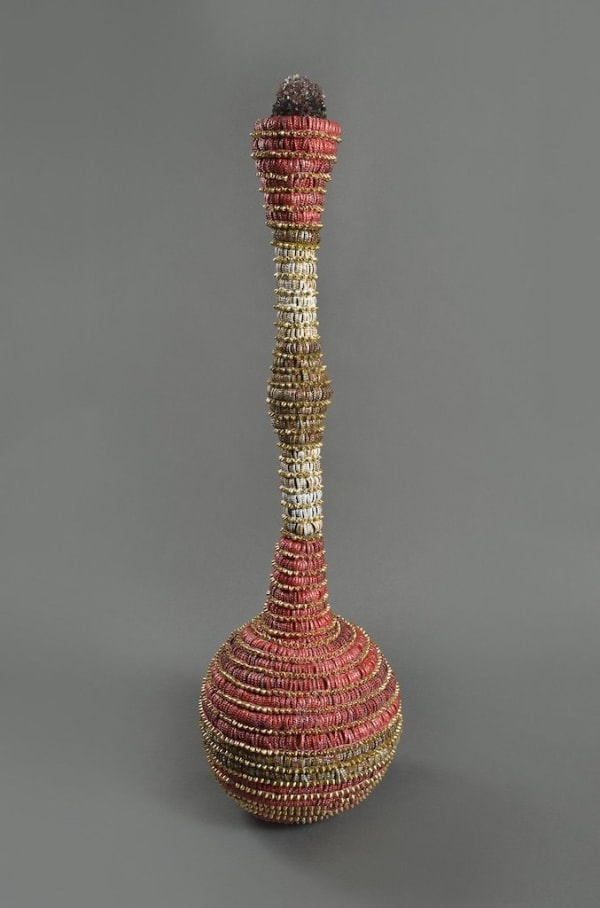 Lucien Shapiro sculpture of vessel made of bottle caps
