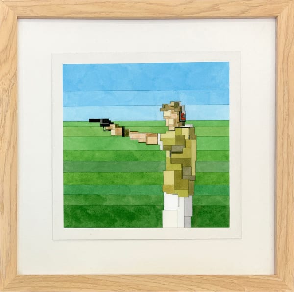 painting of a figure holding a gun inspired by "Bottle Rocket" by Adam Lister