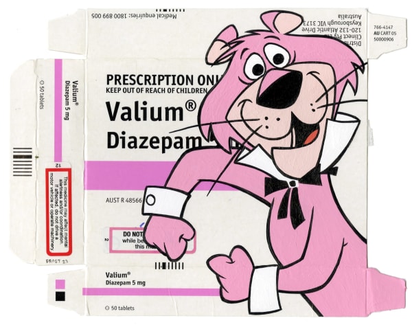 cartoon character Snagglepuss painted on Valium packaging