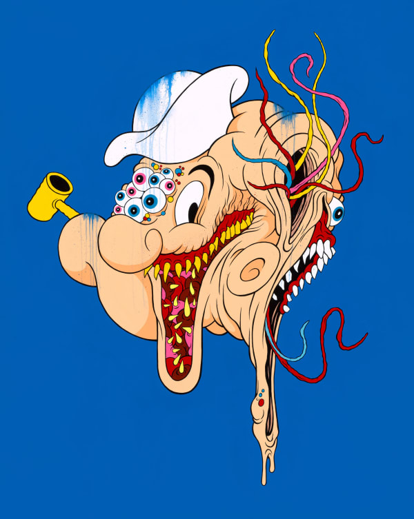 Painting of a mutant Popeye with multiple eyeballs by Alex Pardee