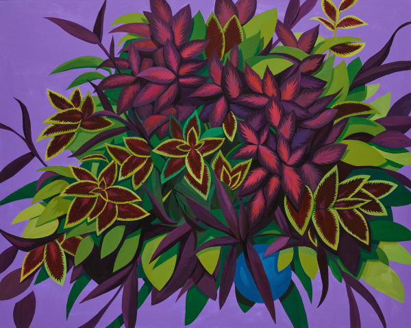 Dennis Brown's painting of plants with a purple background
