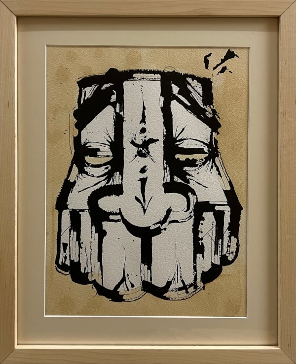 GATS drawing of mask over a beige background