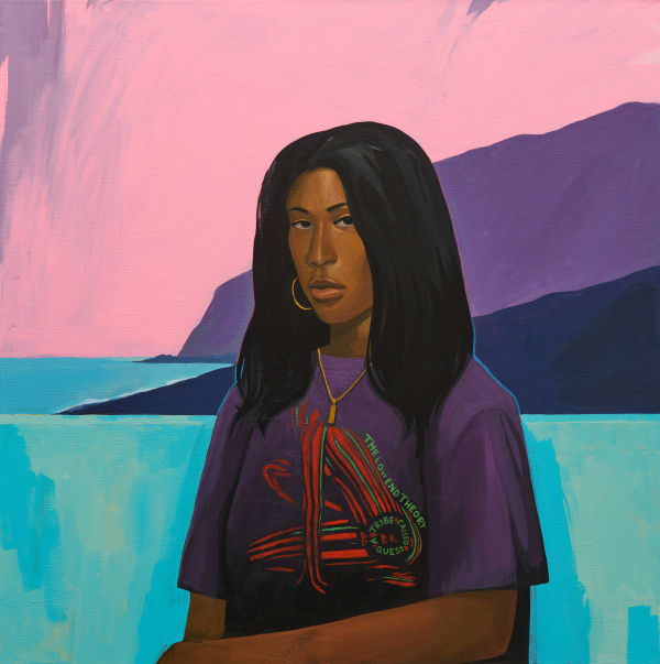 Dennis Brown's painting of a woman in front of an abstract ocean scene