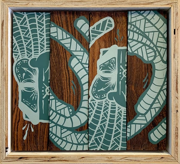 GATS Two Tone #5, 2025 acrylic on wood panel in vintage construction sign frame 8 3/4 x 9 1/2 x 1 3/4 in 22.2 x 24.1 x 4.4 cm