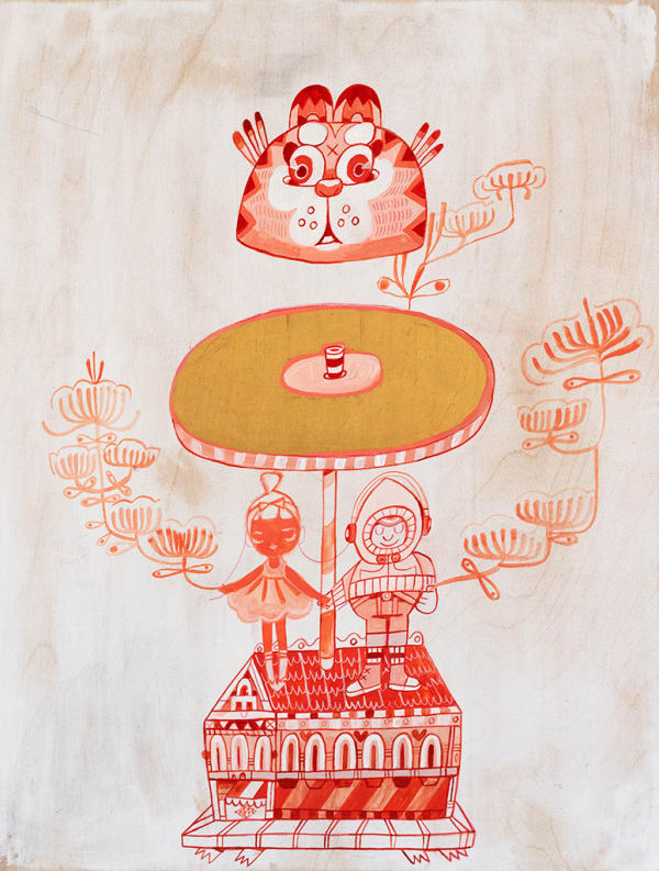 KeFe Gimme Shelter, 2025 acrylic on panel with 23k gold leaf 20 x 16 in 50.8 x 40.6 cm