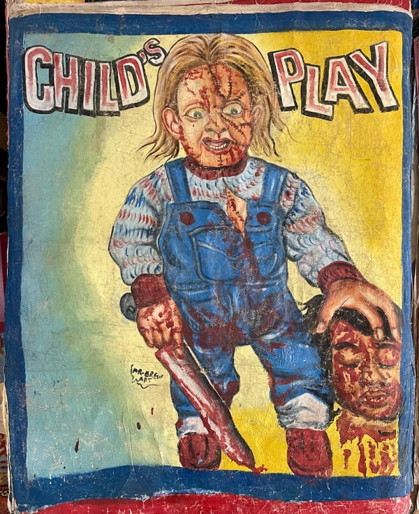 Deadly Prey (Mr. Brew) Child's Play (Severed Head), 2010’s oil and enamel on flour sack 56 x 47 in 142.2 x 119.4 cm