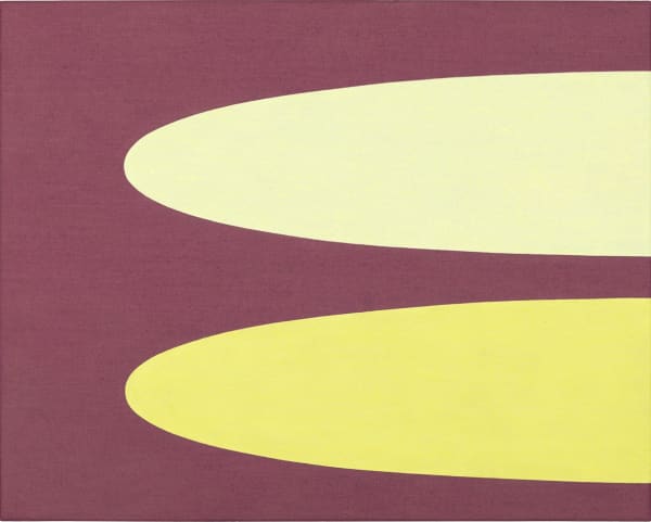 two horizontal parallel yellow shapes over a faded burgundy background