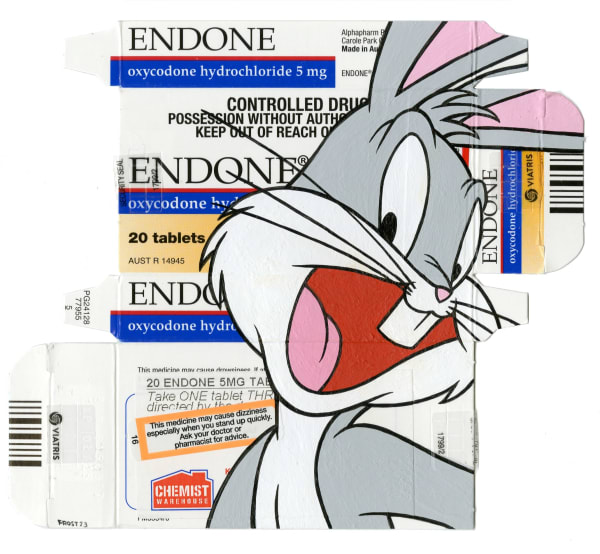 cartoon character Bugs Bunny painted on Endone packaging