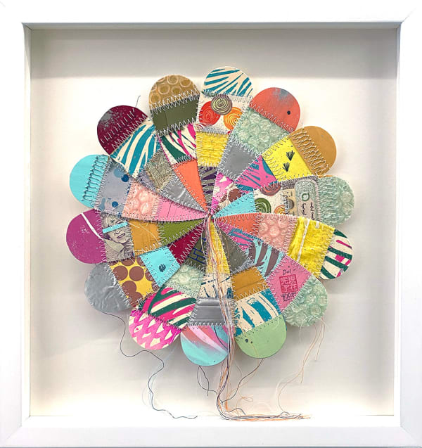 Thomas Campbell hand sewn flower in white frame