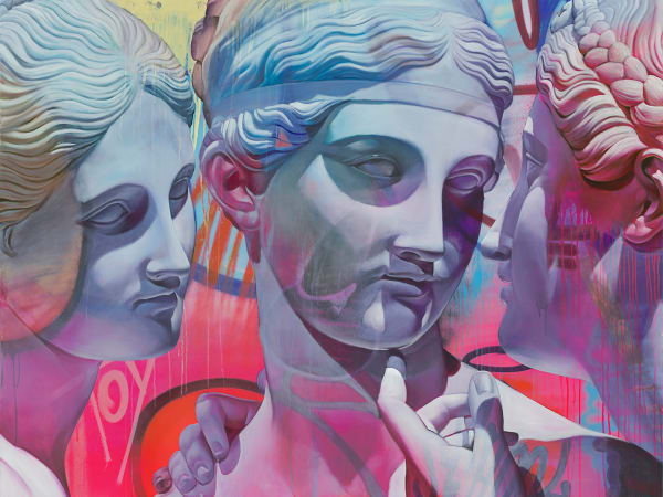 painting of a greek statue with graffiti on canvas by artist duo PichiAvo