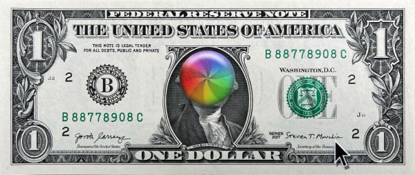 colorful wheel on top of US dollar
