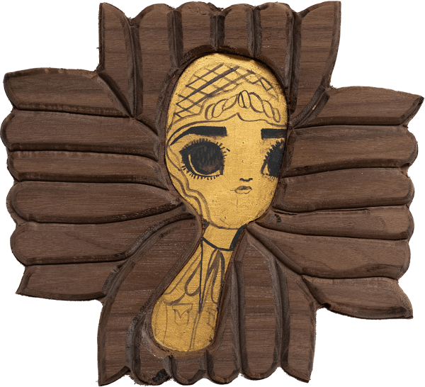 Kelly Tunstall Golden Girls, 1940, 2025 acrylic on gold leaf on birch, walnut frame 8 1/2 x 9 1/2 in 21.6 x 24.1 cm