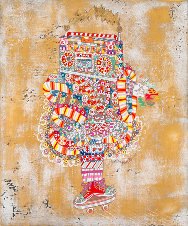 Ferris Plock Sidewalk, 2025 acrylic on panel with 23k gold leaf 24 x 20 in 61 x 50.8 cm