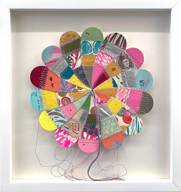 Thomas Campbell hand sewn flower in white frame