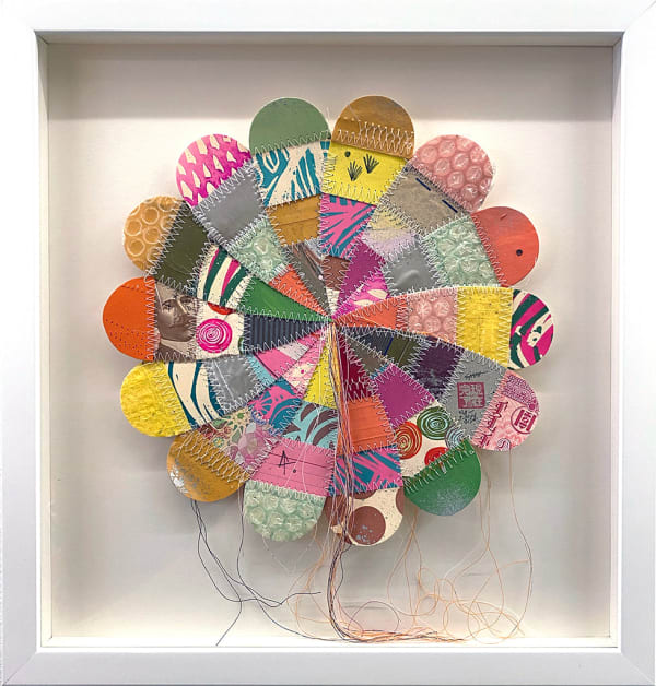 Thomas Campbell hand sewn flower in white frame
