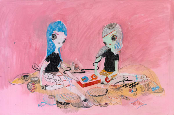 Kelly Tunstall Ties (Sweater Song), 2025 acrylic on panel with foil, 23 k gold and silver leaf 20 x 30 in 50.8 x 76.2 cm