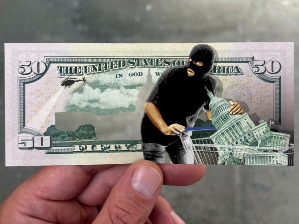 masked robber stealing the US capitol building