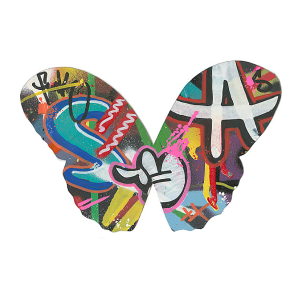 Martin Whatson Butterfly #16, 2022 mixed media on cut paper. Framed 13 x 14 in 33 x 35.6 cm