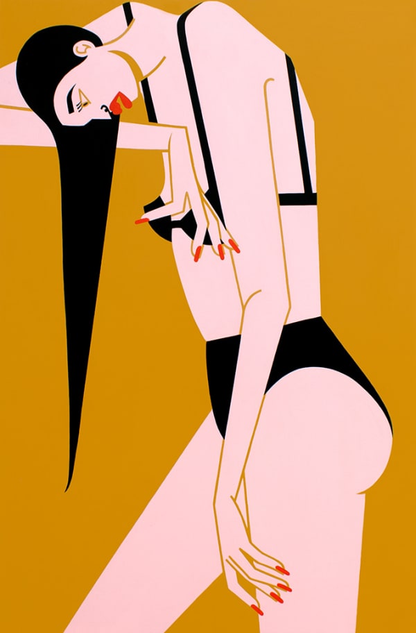 Jillian Evelyn painting of woman looking down in black bikini