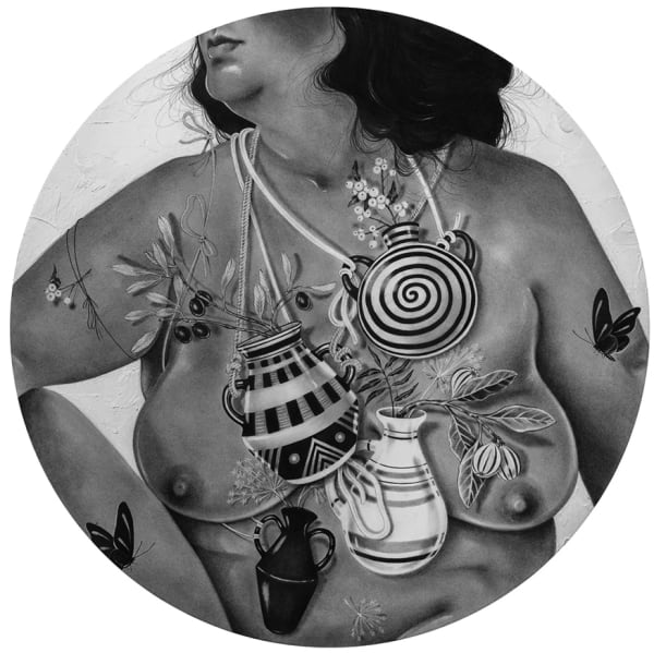 Nicomi Nix Turner Burning Daylight, 2020 graphite and wax on paper mounted to wood 20 in. diameter