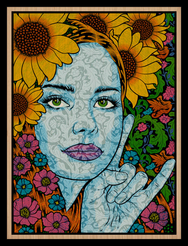 Chuck Sperry Bacchante , 2024 7 color screen print on white oak panel 20 x 20 in 50.8 x 50.8 cm