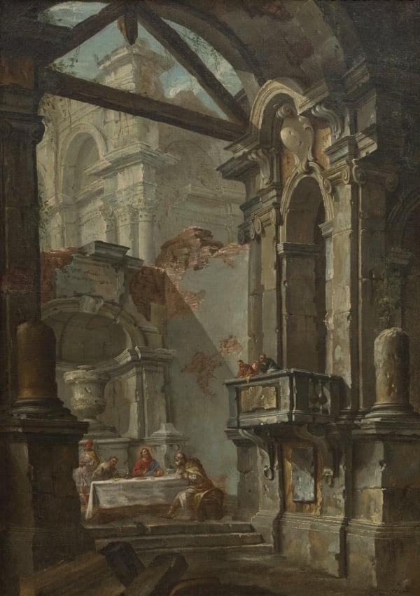 Jean-Nicolas Servandoni, Architectural capriccio with the disciples of Emmaüs - Caprice architectural aux pèlerins d'Emmaüs , ca. 1730-1735