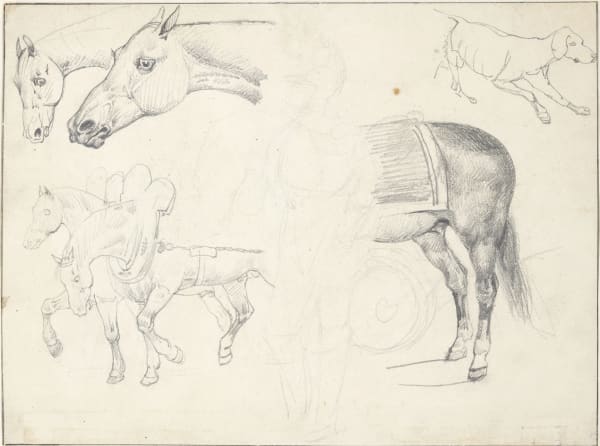 Théodore Géricault - Double-sided horse studies/ Feuille d’étude de chevaux double face, 1820-1821