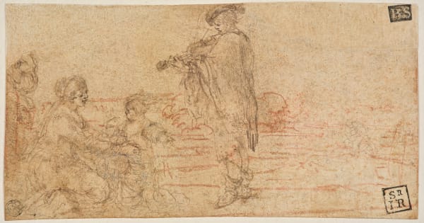 Stefano della Bella - Etude pour « Le violoniste accompagnant un enfant qui danse dans les bras de sa mère », 1639-1649