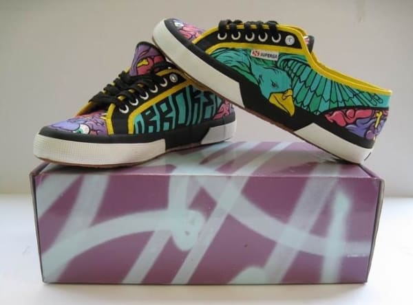 Broken fingaz, Hand Painted Sneakers & Shoe Box, 2009