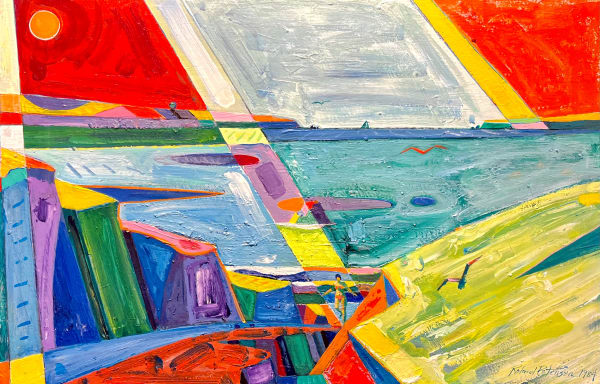 Roland Petersen, Seaside with Sailboat and Seagull, 1984