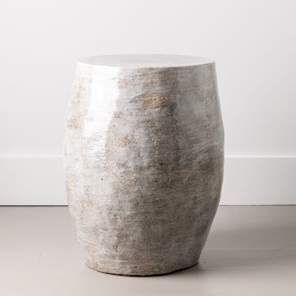 White Crackle Drum Table