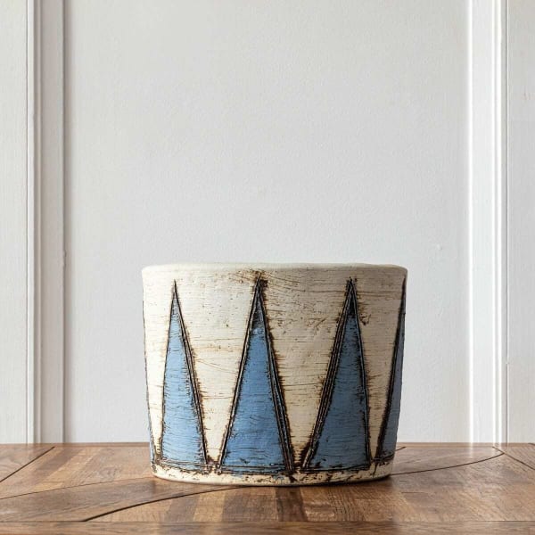 White Blue Slip Triangle Planter