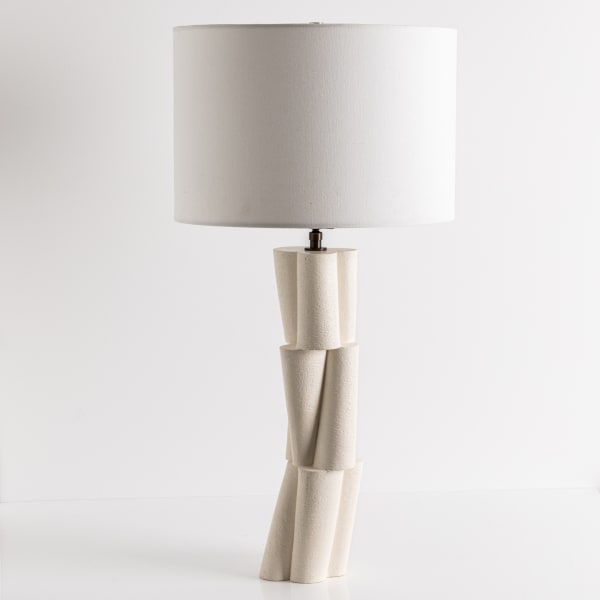 Pair of Tall Stacked Lamps in White