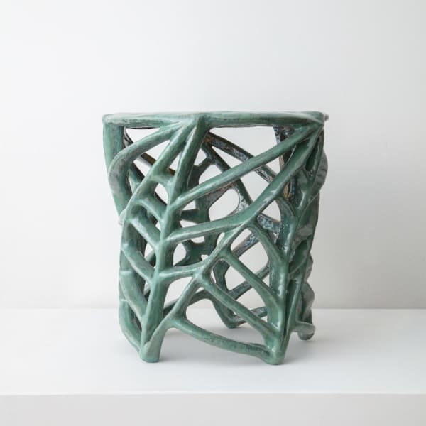 Christopher Maschinot Branch Side Table in Celadon Dia 17" x H 18"