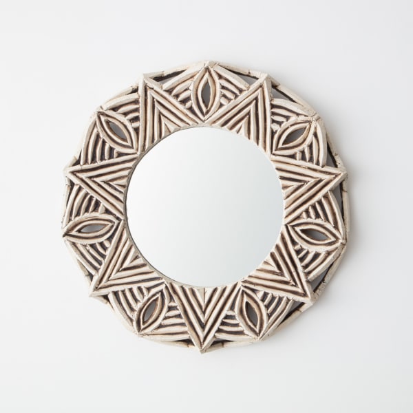 Christopher Maschinot White & Black Carved Mirror Dia 27" x D 3 1/2"