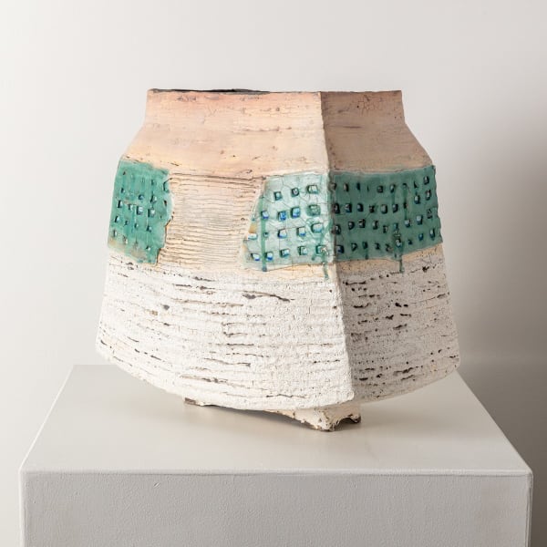 Large Box Vessel with Green Lattice