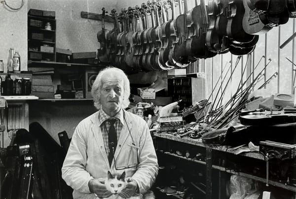 Robin Morrison, Violin maker Frederick Zettwitz and his cat, Auckland, 1978