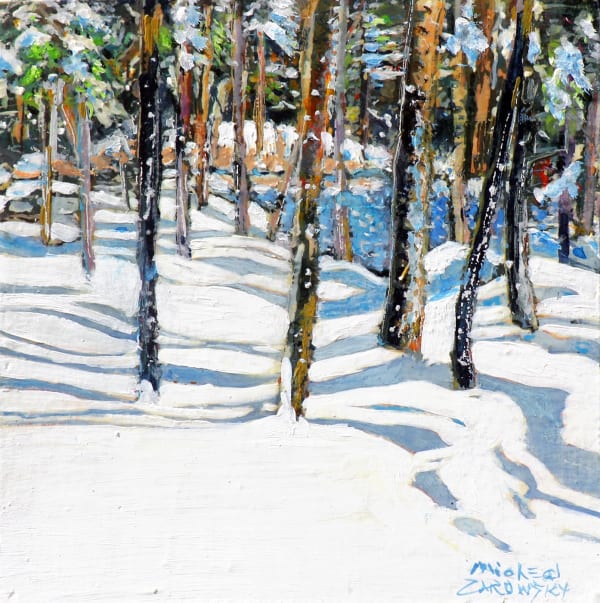 Micheal Zarowsky, daylight with shadows running alongside the winter pond