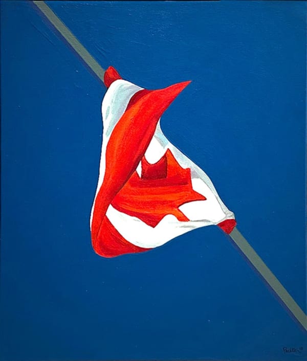 Charles Pachter Flag Blue Framed Acrylic on Canvas 24 x 28 in. 61 x 71.1 cm.